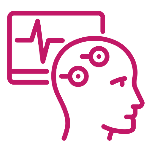 A stylized graphic illustrating a head with brain activity indicators and a heartbeat monitor, symbolizing mental health and well-being.
