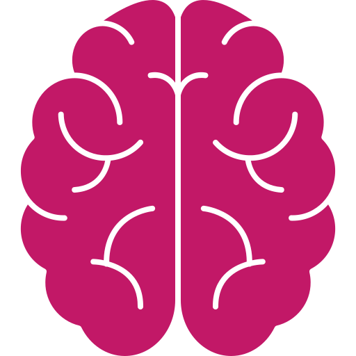 Bright pink brain illustration, symbolizing creativity and intelligence, relevant for discussions on mental health and cognitive science.